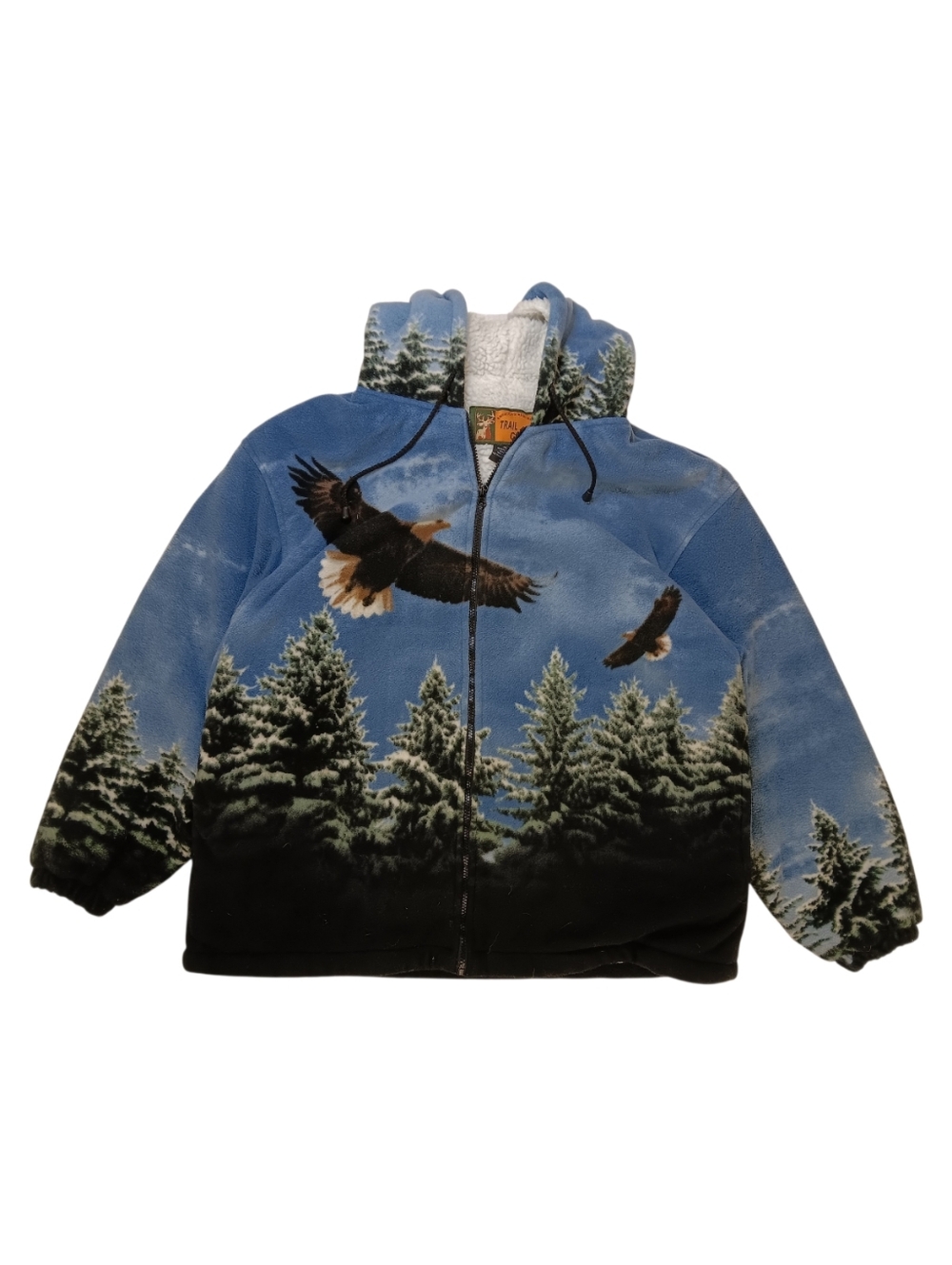 Y2k Trail Crest Blue Eagle Forest AOP Print Thick Zip-Up Hoodie